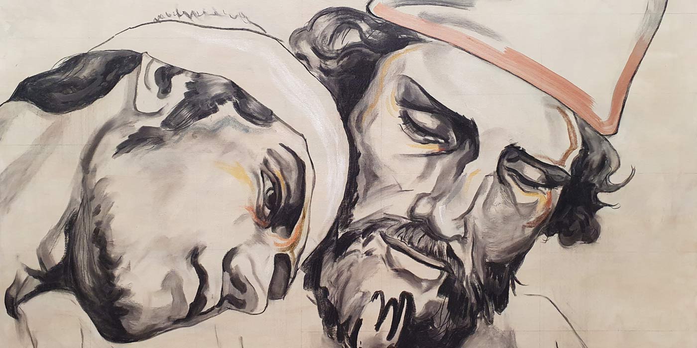 Privat bestillings maleri med kulkridt på lærred som forestiller kristent motiv