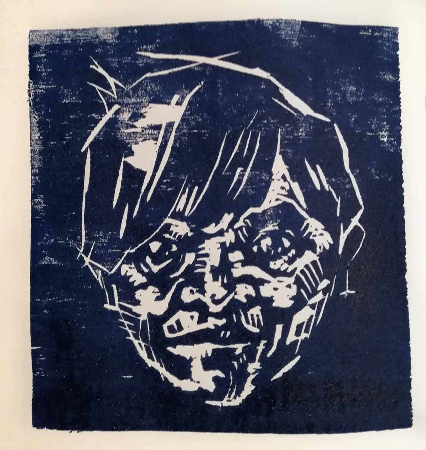 Træsnit med portræt af dreng