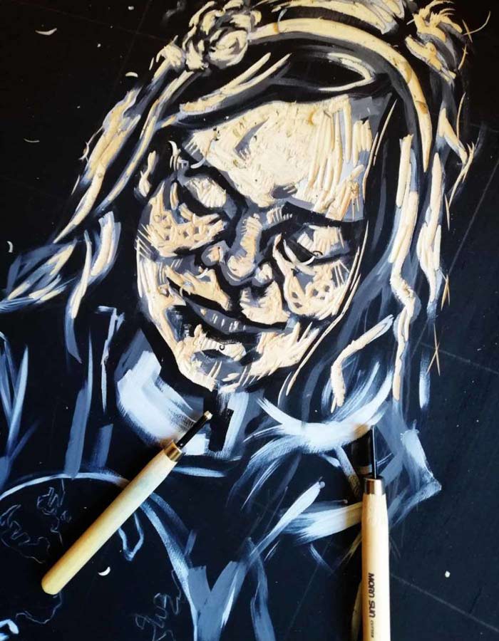 Ved et træsnit skal træpladen skæres i med knive