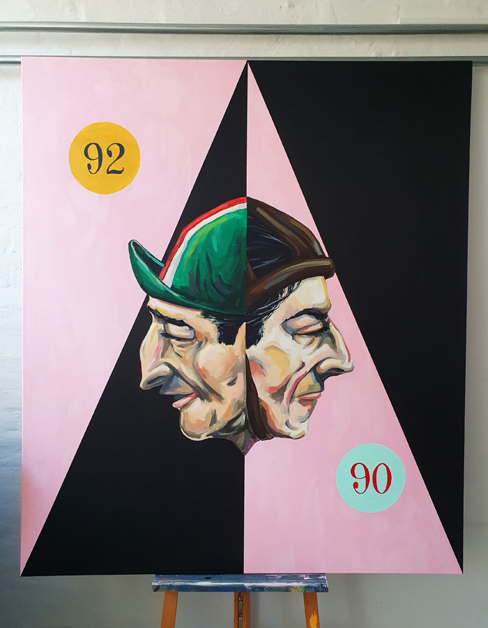 Bestil moderne maleri til stuen af cykelrytter - her på billedet Gino Bartali og Fausto Coppi