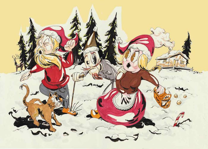 Børnebogsillustrator tegner Pelle og Karls Magiske Julerejse