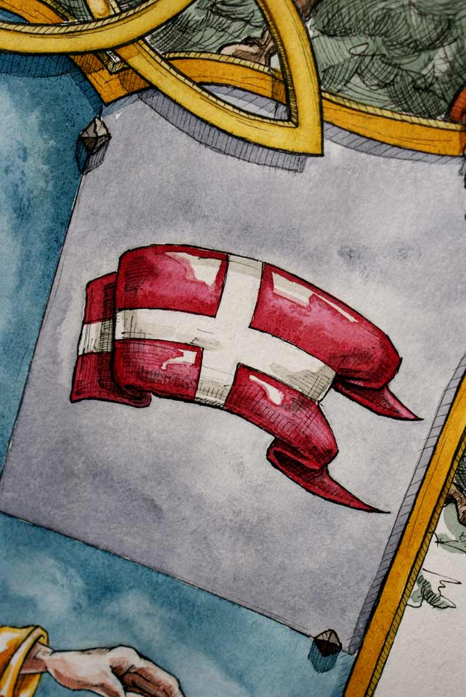 Våbenskjold tegning med flag som symbol - her Dannebrog det danske flag