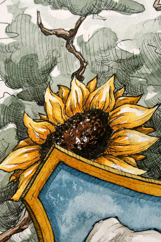 Solsikke symbol tegnet på våbenskjold af heraldiker Jakob i