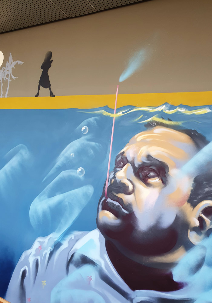 Udsmykning med kunst til kontor for firmaet og virksomheden Spies Rejser lavet af kunstner Jakob i 