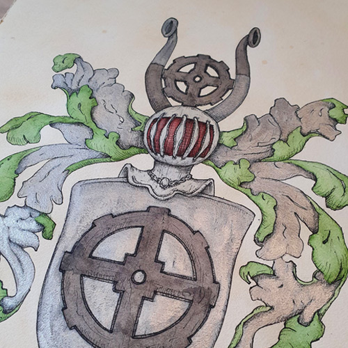 Familievåbenskjold tegnes og males af billedkunstner og heraldiker Jakob i